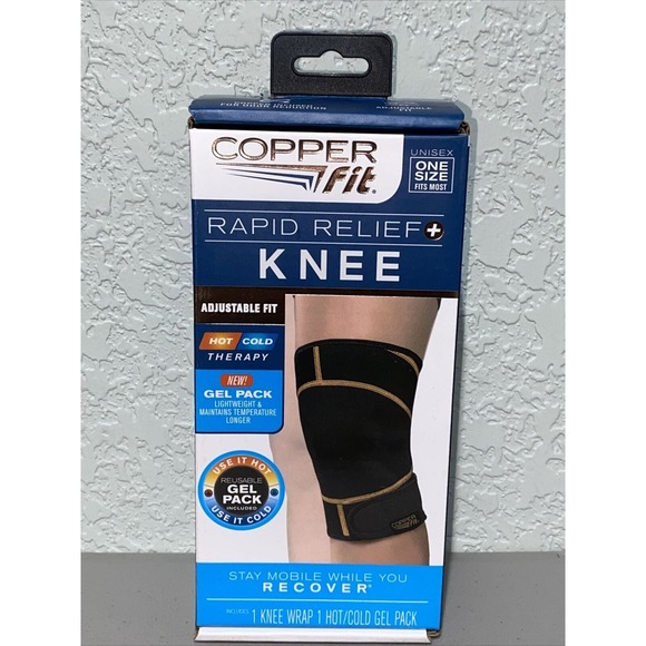 Copper Fit Infused Rapid Relief Adjustable Knee Wrap Hot Cold Therapy Gel Pack - Picture 1 of 4